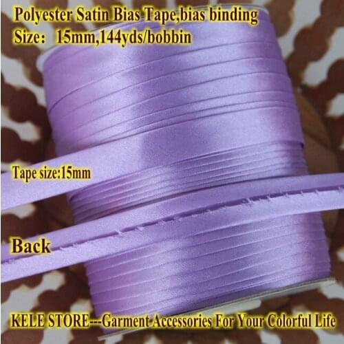 Free shipping-Polyester Satin Bias Tape,Bias Binding tape,size:15mm1.5cm ,5/8" 144yds/lot,sewing fold tape light violet lilac