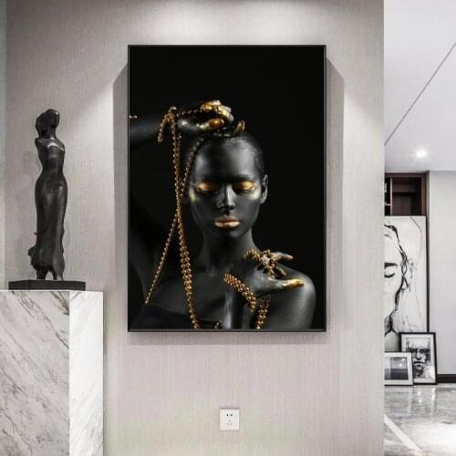 Black Woman Holding Golden Jewelry Canvas Paintings On The Wall Art Posters And Prints African Art Cuadros Pictures Home Decor