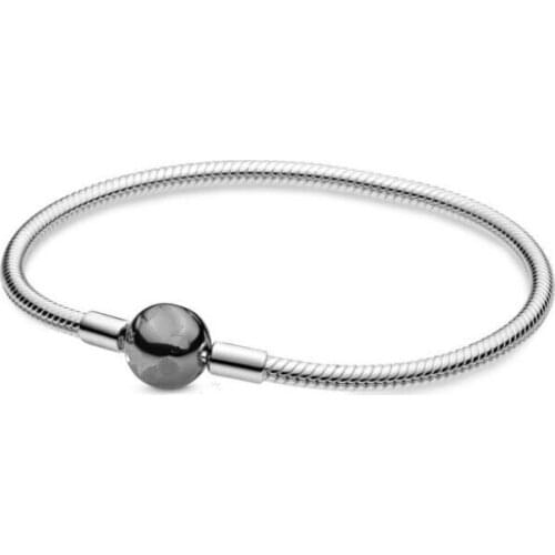 925 Sterling Silver Pan Bracelet Moments Oxidised Ball Clasp Snake Chain Bangle Fit Bead Charm Diy Fashion Jewelry