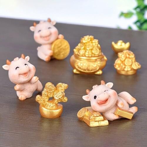 1 Piece Cute Fairy Garden Ornament Decor Dollhouse Year of the Ox Accessories New Little Figurine Crafts Ornament Miniatures