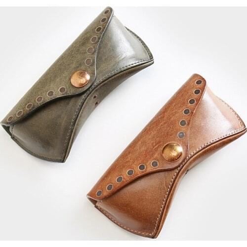 Genuine Leather Glasses Case Box Men Handmade Vintage Hard Spectacles Sunglasses Bag Eyeglasses Eyewear Holder Cover Accessories