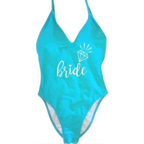 Black White Letter Print BRIDE SQUAD One Piece Swimwear Women Bathing Suit Sexy Backless Wedding Party Beachwear Bikini