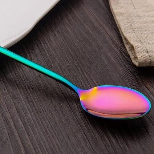Colorful Coffee Spoon 304 Stainless Steel Long Handle 5 Color Laser Korean Mixing Spoons Set Dessert Long Ice Kitchen Scoop