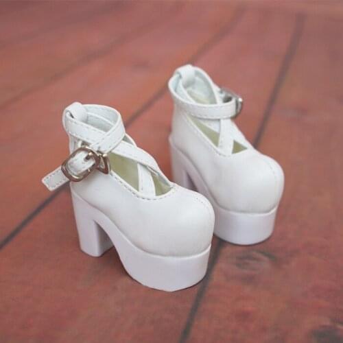 D01-P116 children handmade toy 1/3 1/4 Doll Accessories BJD/SD doll shoes White cross buckle high heels 1 pair
