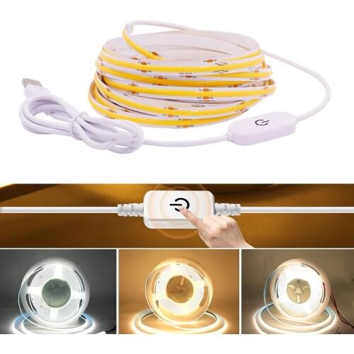 DC 5V USB Dimmerable COB Strip 320 LEDs/m White/Warm White/Red/Blue/Green Flexible Tape LED Light 0.5m-5m