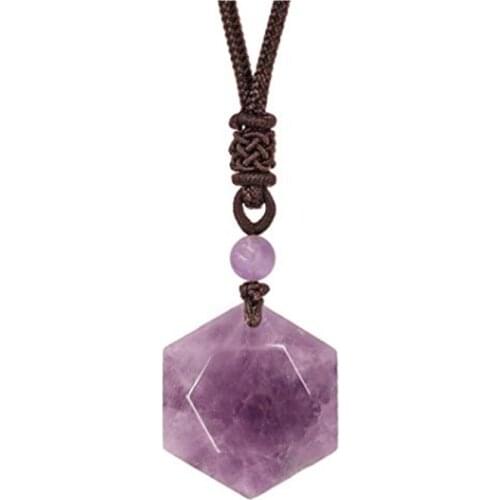 FYJS Unique Anniversary Gift Handmade Rope Chain Hexagon Star of David Pendant Natural Amethysts Stone Necklace