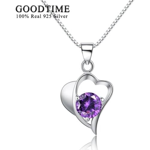 GoodTime Sterling Silver Necklace Pure Silver 925 Jewelry Romantic Purple Heart Pendant Necklaces For Women Necklaces & Pendants