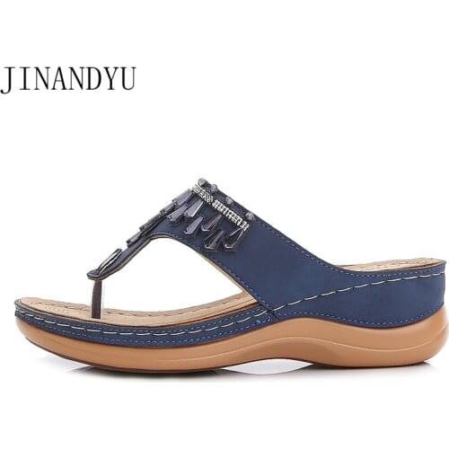 Kitten Heels Wedges Beach Slippers Flip Flops Rhinestone Heels Casual Woman Shoes Big Size 44 Fashion Sandalle Femme Ete 2021