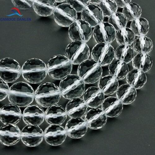 CAMDOE DANLEN Natural Gem Stone Faceted White Rock Crystal Bead Round Loose Beads 6 8 10 12MM Diy Beads For Jewelry Making Parts