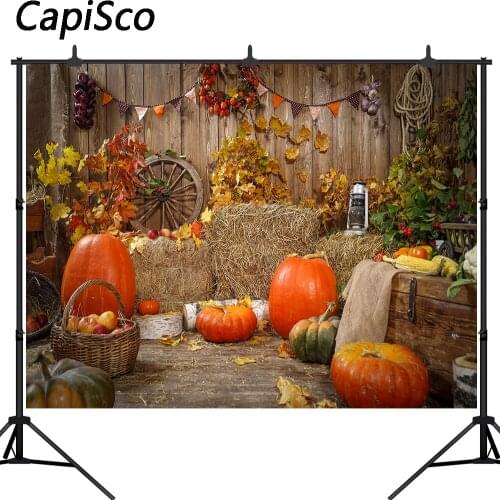 Capisco Wooden Barn Farmhouse Interior Autumn Harvest Background Photography Leaves Pumpkins Haystack Backdrop Photo Studio