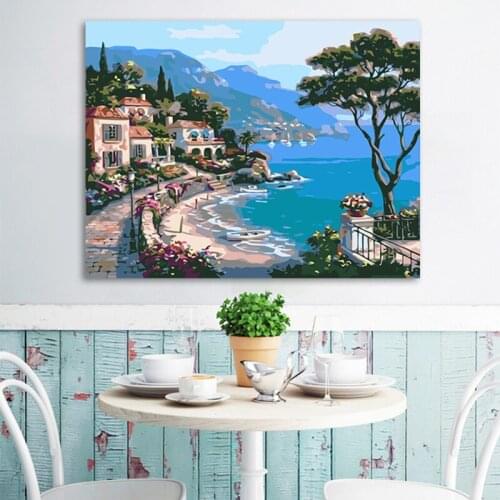 DIY painting by numbers flower street seaside creative adult hand-painted living room decorative painting