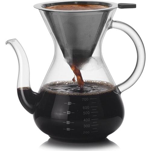 Long mouth pot hand brewing coffee pot high borosilicate glass coffee pot with handle coffee appliance transparent sharing pot