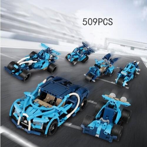 Technical f1 racing motorcycle 5IN1 super sport car building block bugatti chiron bricks model pull back vehicle toys collection
