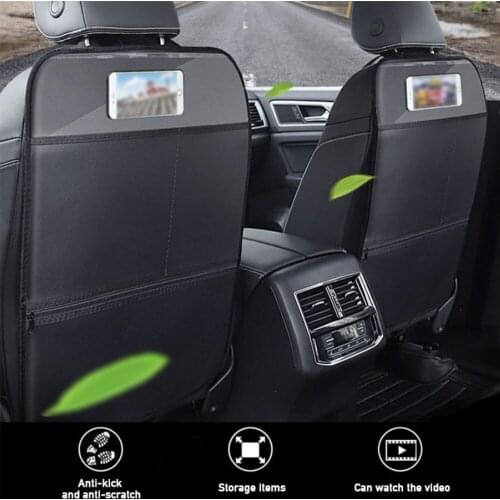 Leather Anti Kick Pad Car Seat Back Anti Scratch Mats for Child Pet with Zipper Storage Bags Cover Protector Waterproof Mat