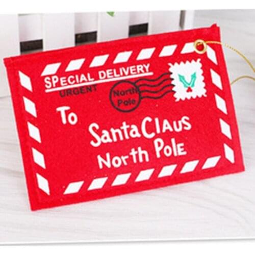 2pcs Red Christmas Non woven envelope Can hold candy Card pocket Christmas tree ornaments Holiday blessing 2019 DIY