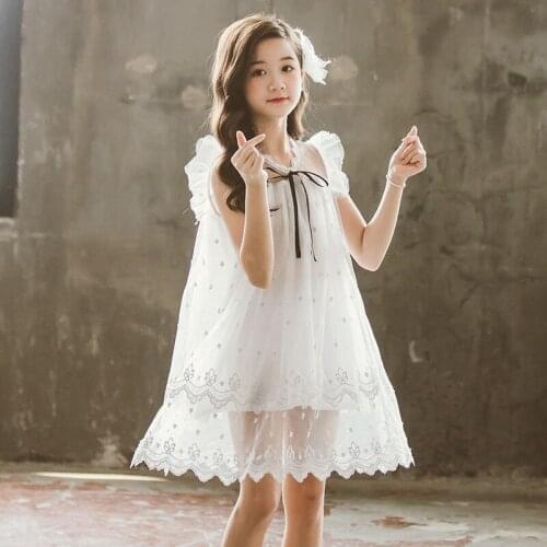 Girls Summer Mesh Dress Teen Princess Costume Elegant Kids Dress For Girl White Blue Party Dresses Kids Dress For Girls 8 10 12