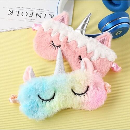 Eye Mask Plush Cartoon Cute Gradient Colorful Unicorn Sleeping Mask Eyepatch Eye Cover For Eye Travel Relax Sleeping Aid Patch