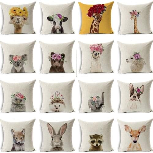 Cute Animal Gift Linen Cotton Pillow Sofa Cover Cushion Pillowcase Home Decoration Throw Pillows Living Room Deco Wholesale