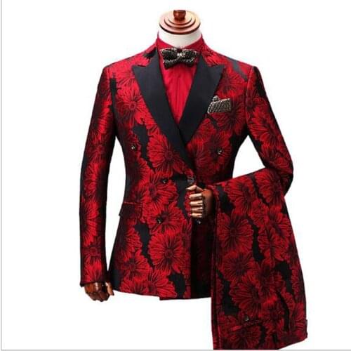 Costume Homme New Doublue Breasted Suit Men Terno Masculino Men Suits Tuxedo Prom Party Suits Floral Wedding Groom Suit