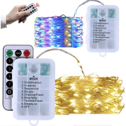 Outdoor LED String Lights Battery Powered Remote Control Garlands Christmas Party Wedding Decorative Fairy Lights Waterproof