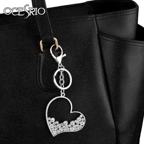 OCESRIO Big Silver Color Love Heart Keychains Charm For Women Metal Crystal Key Chains Key Ring Cute Bag Jewelry Gifts kch-a04