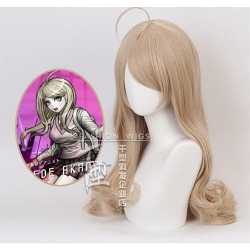 55cm Danganronpa: Trigger Happy Havoc Cosplay Akamatsu Kaede Role Playing Wigs Halloween Cosplay Gold Yellow Color Long Wig
