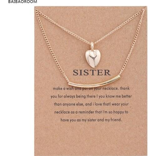 12pcs Golden Plated Sister Love Double Bars Alloy Clavicle Bones Pendant Short Necklace