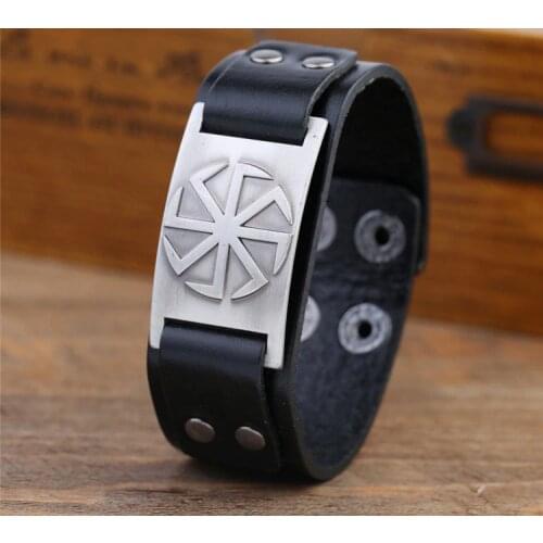 Silvery bangle Slavic Kolovrat Amulet bracelets for women Talisman Bijouterie Slavic leather bracelet man Jewelry