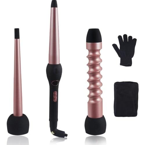 Hair Curler 3 Interchangeable Curling Iron Wand Set Hair Curler with Ceramic Tourmaline Barrels Dual Voltage Hair Curling Iron