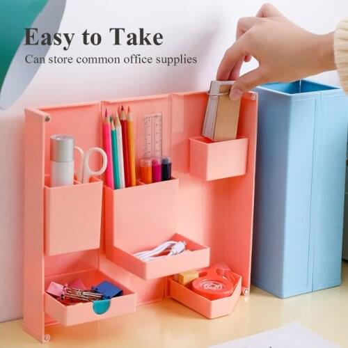 Foldable Desktop Stationery Storage Box Pen Pencil Case Plastic Stationery Holder Organizer for Cosmetic Travel Student Box Gift