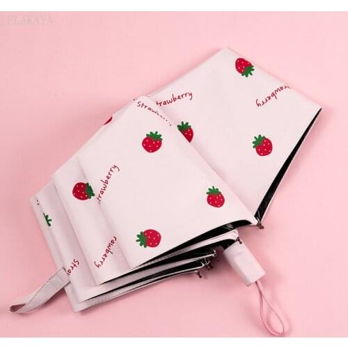 INS style Strawberry Fruit Umbrella UV Protection Students Folding Outdoor Parasol Girls Automatic Sunshade Umbrellas for Women