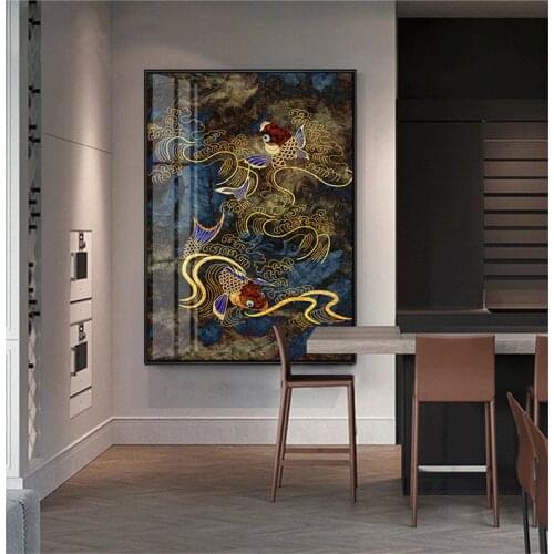 Traditional Scroll Chinese Painting Print on Canvas Posters and Prints Ink Japanese Red Koi Carp Wall Pictures for Living Room