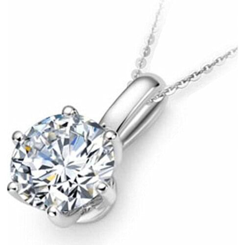 Trendy Silver 925 Sterling Necklace For Women Jewelry Bright Crystal Round Pendant Necklace Girl Gold Choker Accessories Female