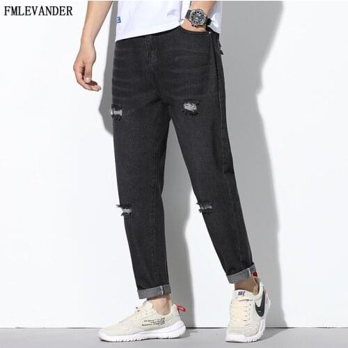 New Design Cropped Jeans Pants Trousers Brand Korea Style Hip Hop Streetwear Fashion Jeans Men