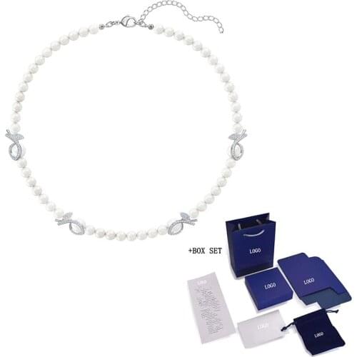 High Quality SWA Necklace New LEONORE Necklace Platinum Leaf Shiny Crystal Pearl Necklace Ladies Jewelry Gift Free Shipping