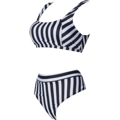 Black and White Striped Split Swimsuit Printed Sexy Womens Bikini 2 Piece Set Summer Outfits Backless Swimwear Beach Clothing
