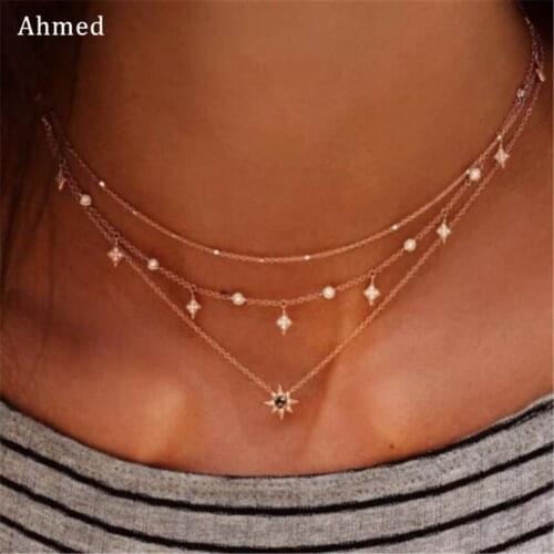 Ahmed New Boho Women chocker gold Chain Peal Tassel Necklace collana Kolye Bijoux Collares Mujer gargantilha Collier Femme
