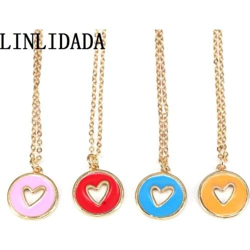 10Pcs Neon Heart Round Charms, Enamel Pendant for Necklace Charm Component in Gold Plated