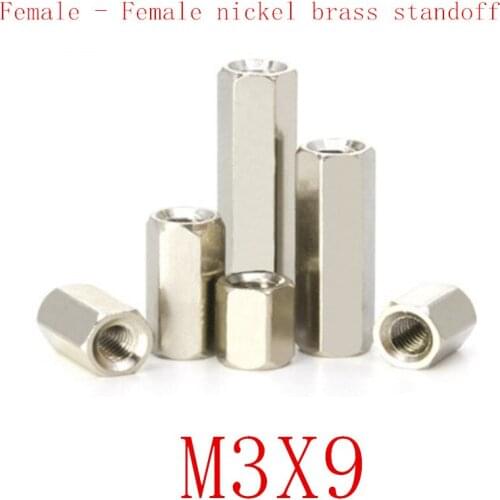 100PCS m3x9 M3*9 Female to Female nickel Brass Standoff Spacer M3 Hexagonal Stud Spacer Pillars