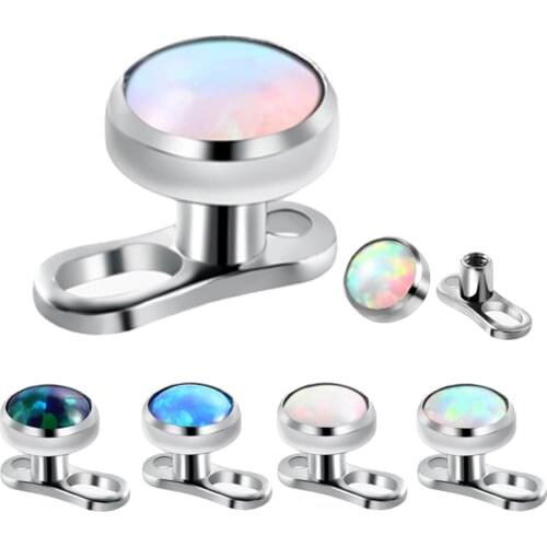 100% Titanium Fire Opal Micro Dermal Piercings Dermal Anchor Top with Titanium Base Kit Skin Diver Replaceable Tops Body Jewelry