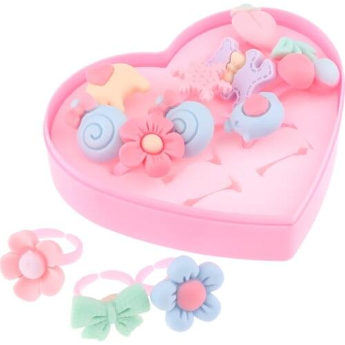 12pcs/Box Adorable Handmade Assorted Finger Rings, Pretend Play Dress Up Game Simulation Jewelry Toy for Girls