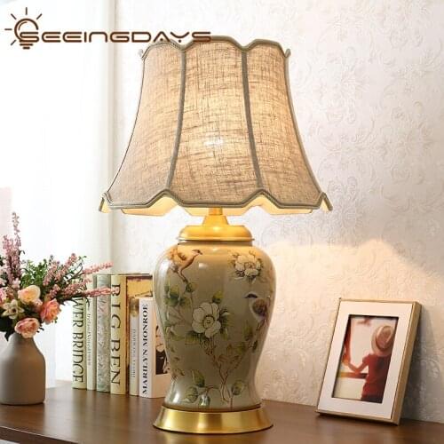 44x72cm New Chinese American Retro Luxury Ceramic Table Lamp for Bedroom Living Room Bedside Lamp Pastoral Lamps For Bedroom