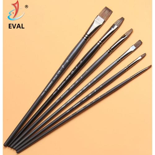 Eval Professional Squirrel Hair Oil Painting Brush Art Supplies Wooden Flat Brush Pen For Gouache Acrylic Painting Set 6pcs