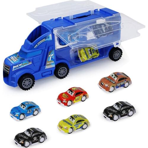 7 in 1 Double-Sided Storage Container Truck Mini Diecast Models Pull Back Cars Inertial Slide Early Learning Gift Boys Kids Toys