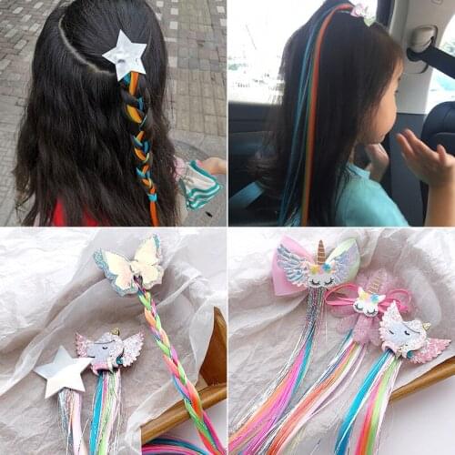 40cm Hair Accessories Glitter Hair Clips For Girls Rainbow Wings Unicorn Hair Bows Long Wig Hairpins Kids Princess Hair Barrette