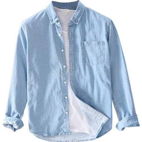 Suehaiwes brand 2020 new arrival long-sleeved denim shirt men brand shirts for men fashion solid shirt mens casual chemise
