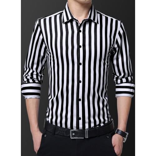 TFETTERS Brand New Men Striped Casual Shirts Long Sleeve Mens Cotton Shirts Turn Down Collar Chemise Homme Plus Size 5XL