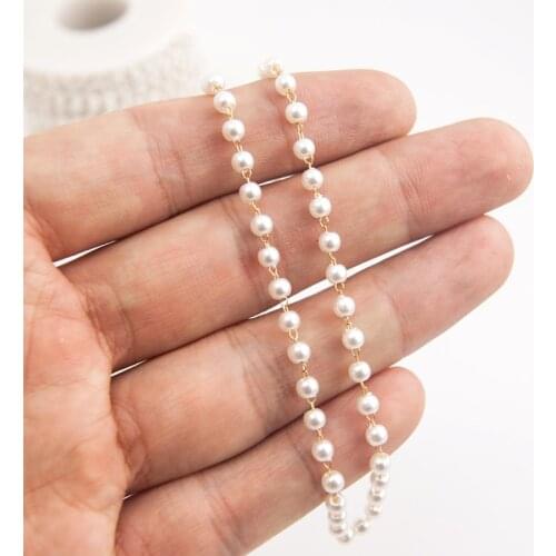 Stainless Steel Artificial pearl 3mm Bead gold Chains For Diy Bracelet Necklace Jewelry Findings cable Chain Supplies Making