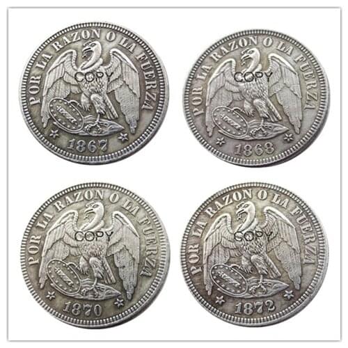 Chile A Set Of(1867-1872) 4pcs 0.5PESO Silver Plated Copy Coins