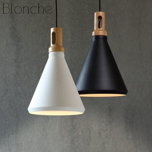 Nordic Wooden Pendant Lights Fixtures Minimalist Hanging Lamp Kitchen Dining Room Bedside Lamp Modern Iron Suspension Luminaire